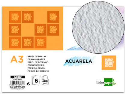 6h papel dibujo Liderpapel Acuarela A3 300g/m²